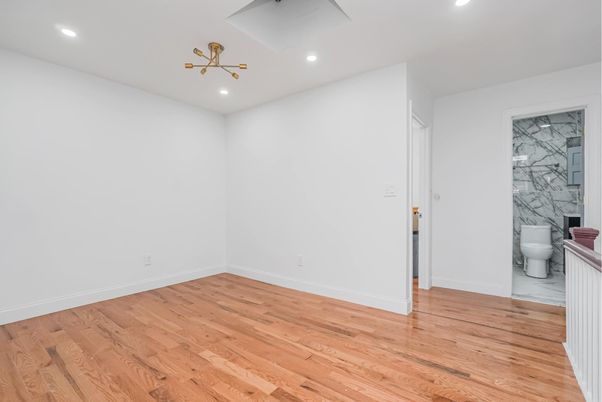 Bathroom, Empty room, Interior, Recessed Lighting, Wood Texture Flooring