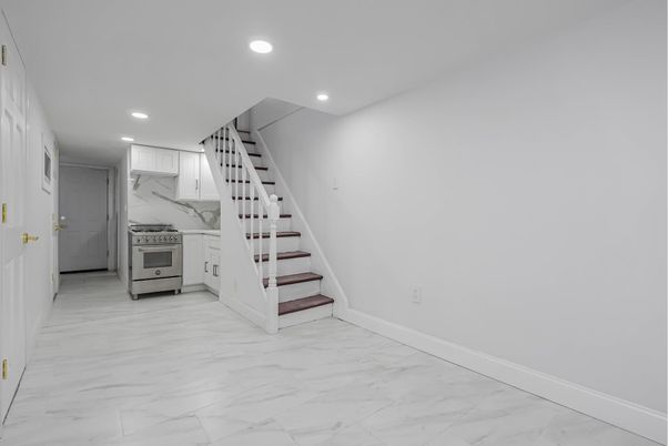 Interior, Kitchen, Marble, Marble Walls, Recessed Lighting, Stainless Steel Appliances