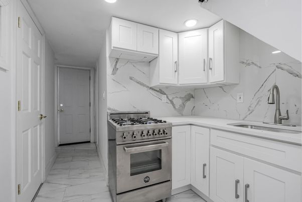 Interior, Kitchen, Marble, Marble Walls, Recessed Lighting, Stainless Steel Appliances