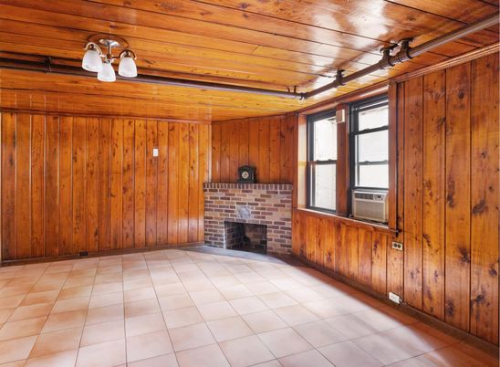 Empty room, Fireplace, Interior, Wooden Ceilings, Wooden Walls