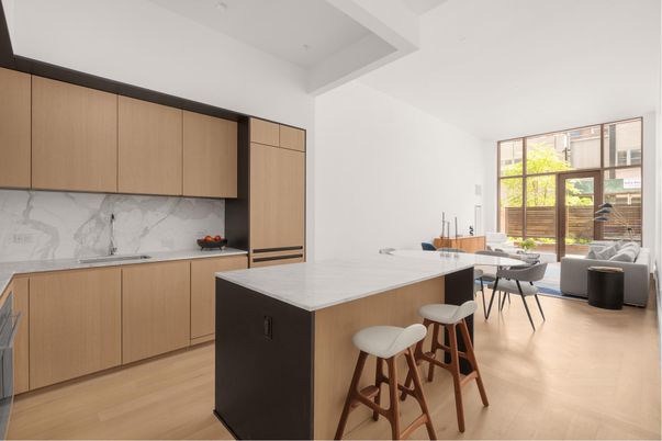 Interior, Kitchen, Marble Walls, Wood Texture Flooring
