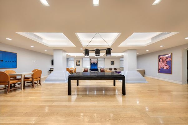 Dining room, Interior, Pendant Lights, Recessed Lighting, Wood Texture Flooring