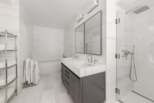 Bathroom, Dual Sink Vanities, Glass Shower, Interior, Recessed Lighting