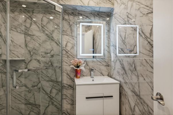 Bathroom, Glass Shower, Interior, Marble Walls