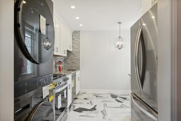 Interior, Kitchen, Marble, Pendant Lights, Recessed Lighting, Stainless Steel Appliances
