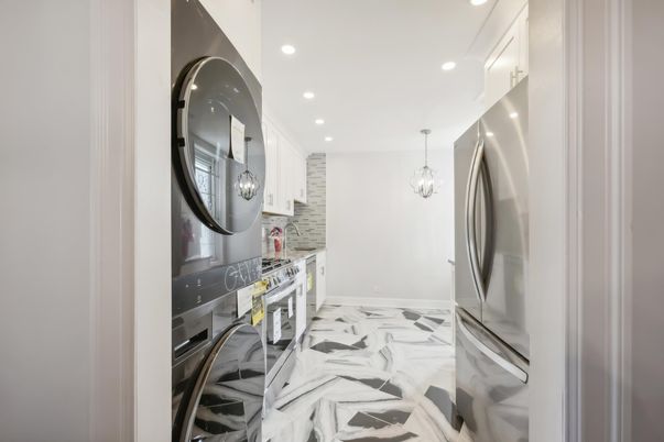 Interior, Kitchen, Marble, Pendant Lights, Recessed Lighting, Stainless Steel Appliances