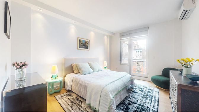 Bedroom, Interior, Recessed Lighting, Wood Texture Flooring