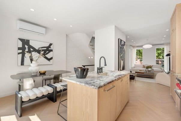 Interior, Kitchen, Living room, Pendant Lights, Recessed Lighting, Wood Texture Flooring