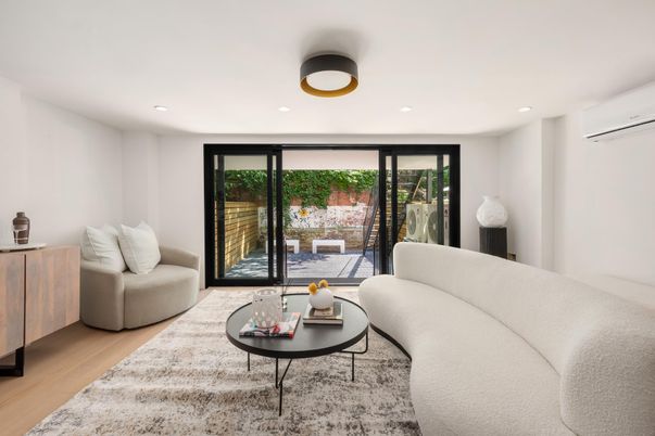 Interior, Living room, Recessed Lighting, Wood Texture Flooring