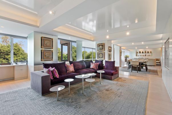 Dining room, Interior, Living room, Recessed Lighting, Wood Texture Flooring