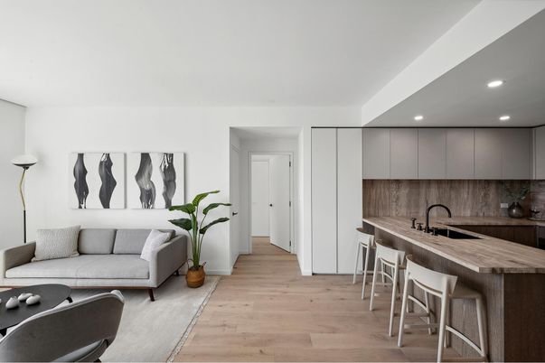 Interior, Kitchen, Living room, Recessed Lighting, Wood Texture Flooring