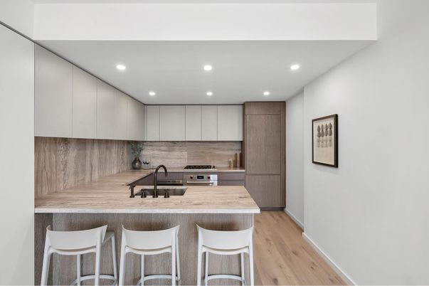 Interior, Kitchen, Recessed Lighting, Wood Texture Flooring