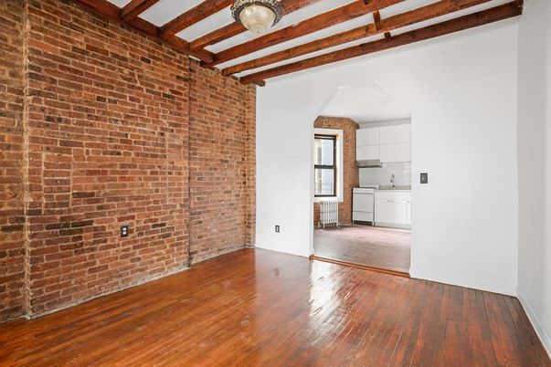 Empty room, Interior, Kitchen, Stone Walls, Wooden Beams, Wood Texture Flooring