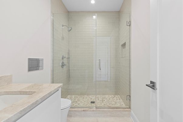 Bathroom, Glass Shower, Interior, Recessed Lighting
