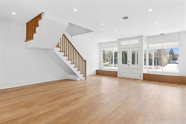 Empty room, Interior, Recessed Lighting, Wood Texture Flooring