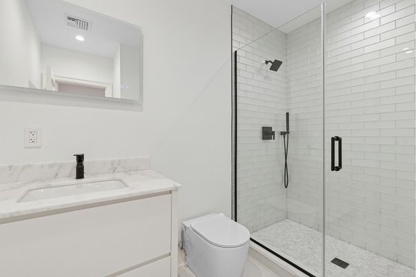 Bathroom, Glass Shower, Interior, Recessed Lighting
