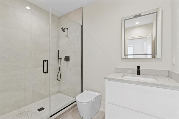 Bathroom, Glass Shower, Interior, Recessed Lighting