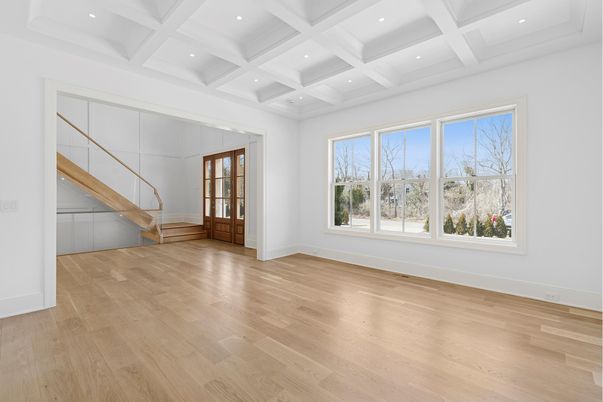 Empty room, Interior, Recessed Lighting, Wood Texture Flooring