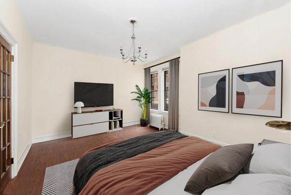 Bedroom, Chandelier, Interior, Wood Texture Flooring