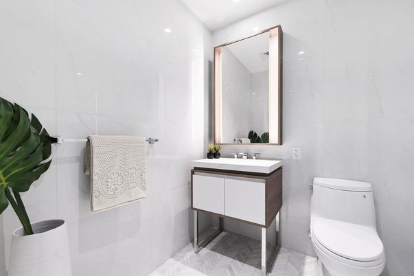 Bathroom, Interior, Marble Walls, Recessed Lighting