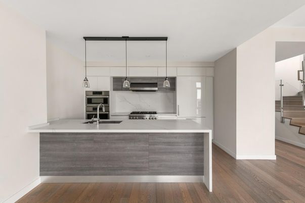Interior, Kitchen, Pendant Lights, Stainless Steel Appliances, Wood Texture Flooring
