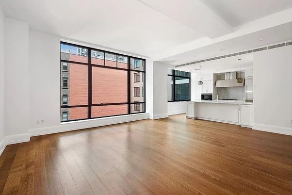 Empty room, Interior, Kitchen, Pendant Lights, Stainless Steel Appliances, Wood Texture Flooring