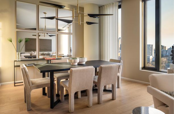 Dining room, Interior, Pendant Lights, Wood Texture Flooring