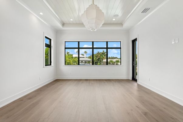 Empty room, Interior, Pendant Lights, Recessed Lighting, Wood Texture Flooring