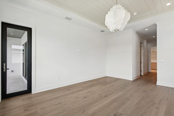 Empty room, Interior, Pendant Lights, Recessed Lighting, Wood Texture Flooring