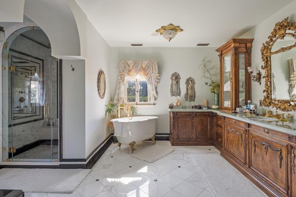 Bathroom, Dual Sink Vanities, Free Standing Baths, Glass Shower, Interior, Marble