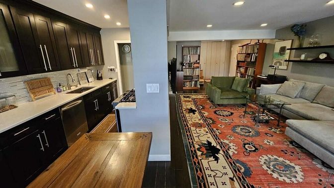 Interior, Living room, Recessed Lighting, Wood Texture Flooring