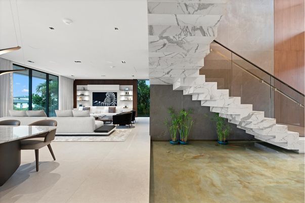 Interior, Living room, Marble Walls, Recessed Lighting