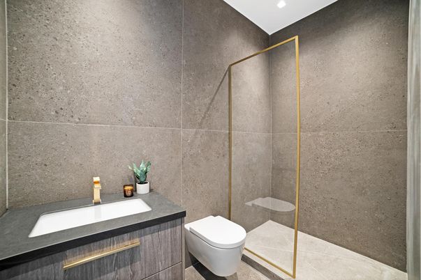 Bathroom, Glass Shower, Interior, Recessed Lighting