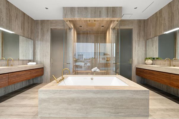 Bathroom, Dual Sink Vanities, Glass Shower, Interior, Recessed Lighting