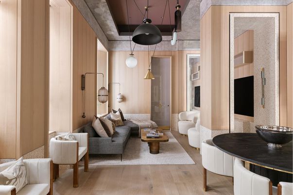 Interior, Living room, Pendant Lights, Wood Texture Flooring