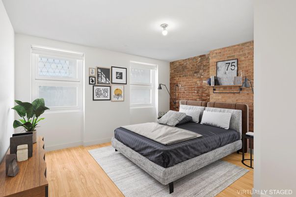 Bedroom, Interior, Stone Walls, Wood Texture Flooring
