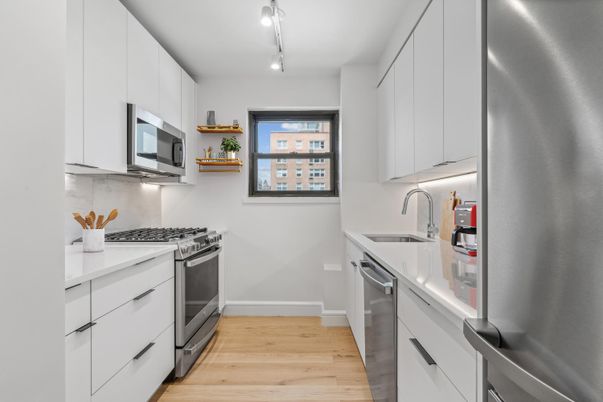 Interior, Kitchen, Stainless Steel Appliances, Wood Texture Flooring