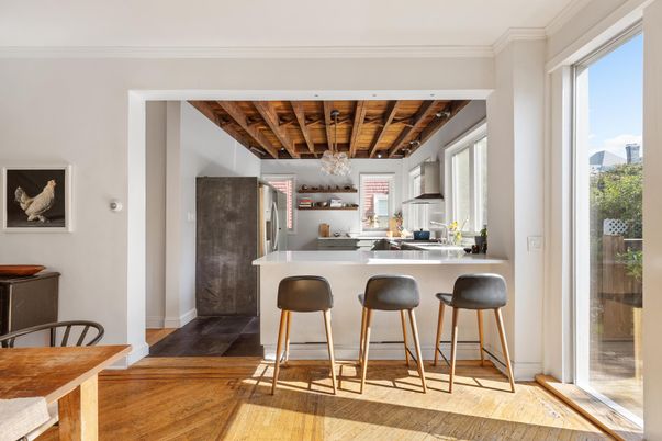 Interior, Kitchen, Stainless Steel Appliances, Wooden Beams, Wooden Ceilings, Wood Texture Flooring