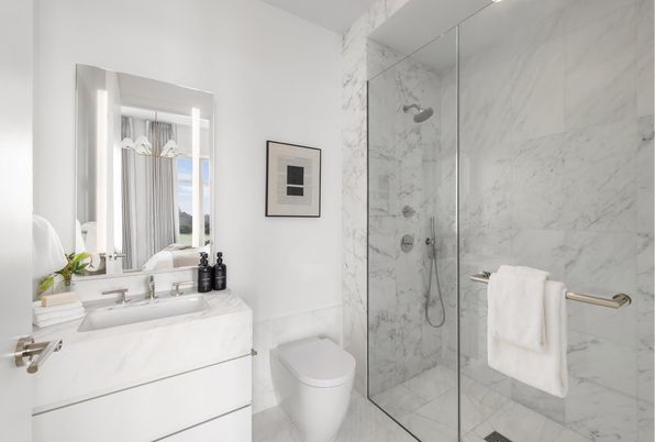 Bathroom, Glass Shower, Interior, Marble Walls
