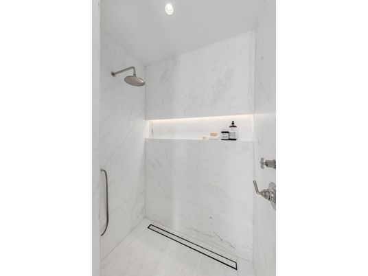 Bathroom, Interior, Marble Walls, Recessed Lighting