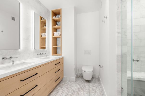 Bathroom, Dual Sink Vanities, Glass Shower, Interior