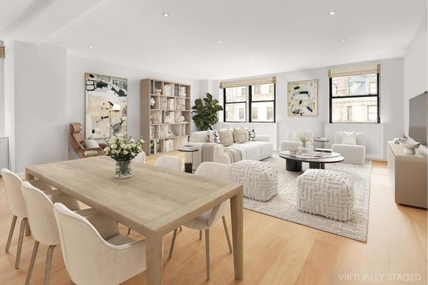 Dining room, Interior, Living room, Recessed Lighting, Wood Texture Flooring