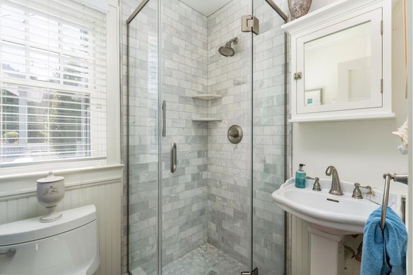 Bathroom, Glass Shower, Interior, Stone Walls