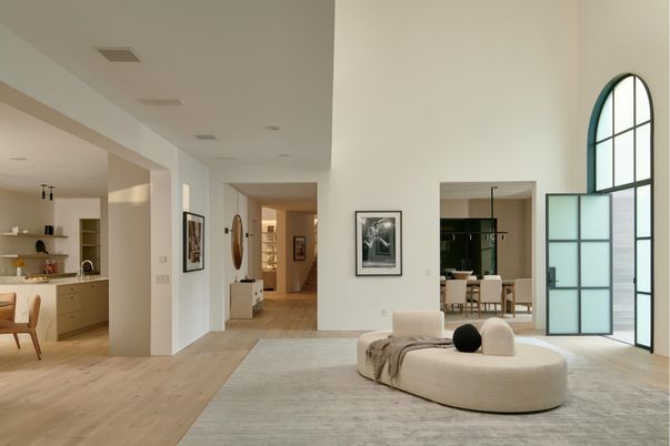 Dining room, Interior, Kitchen, Pendant Lights, Recessed Lighting, Wood Texture Flooring