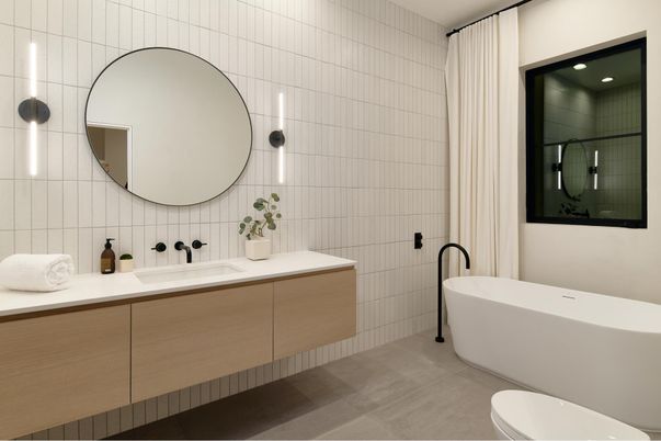 Bathroom, Dual Sink Vanities, Free Standing Baths, Interior, Recessed Lighting
