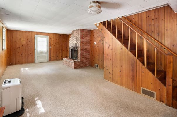 Empty room, Fireplace, Interior, Wooden Walls