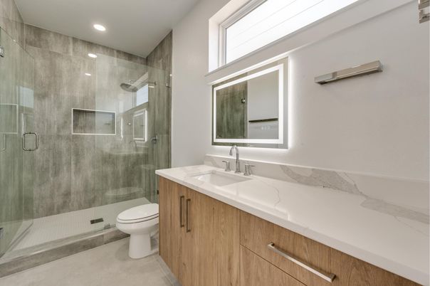 Bathroom, Glass Shower, Interior, Recessed Lighting