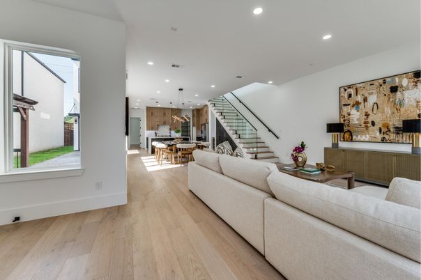 Dining room, Interior, Kitchen, Living room, Pendant Lights, Recessed Lighting, Wood Texture Flooring