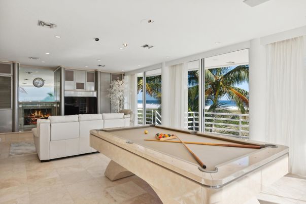 Billiard Table, Fireplace, Game Room, Interior, Living room, Recessed Lighting
