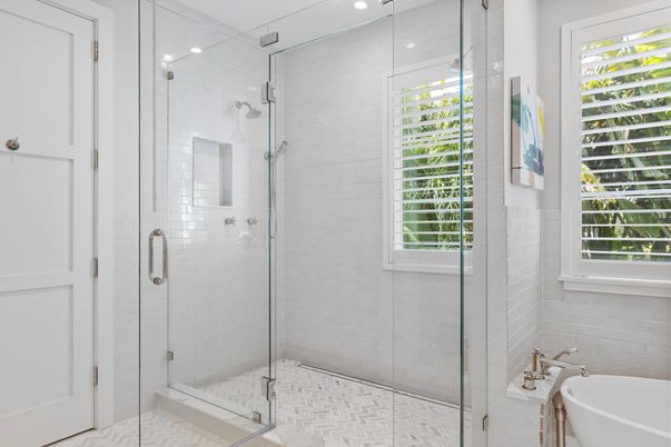 Bathroom, Glass Shower, Interior, Recessed Lighting